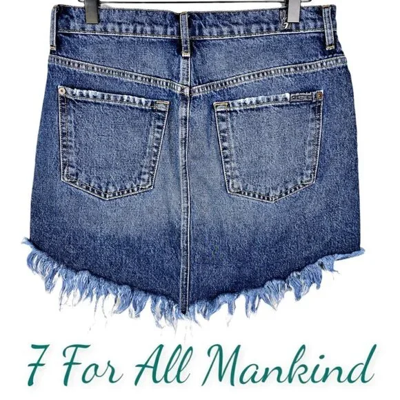 7 FOR ALL‎ MANKIND Raw Fringe Hem Denim Mini Skirt, Size 27 - Picture 4 of 10